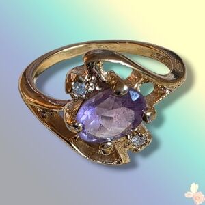 Gio 24KT HGE Amethyst Cocktail Ring Size 7 Heavy Gold Plate 960